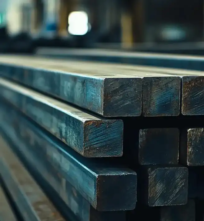 工場内に整然と積み上げられた鋼材：金属製品の受託製造と加工の拠点